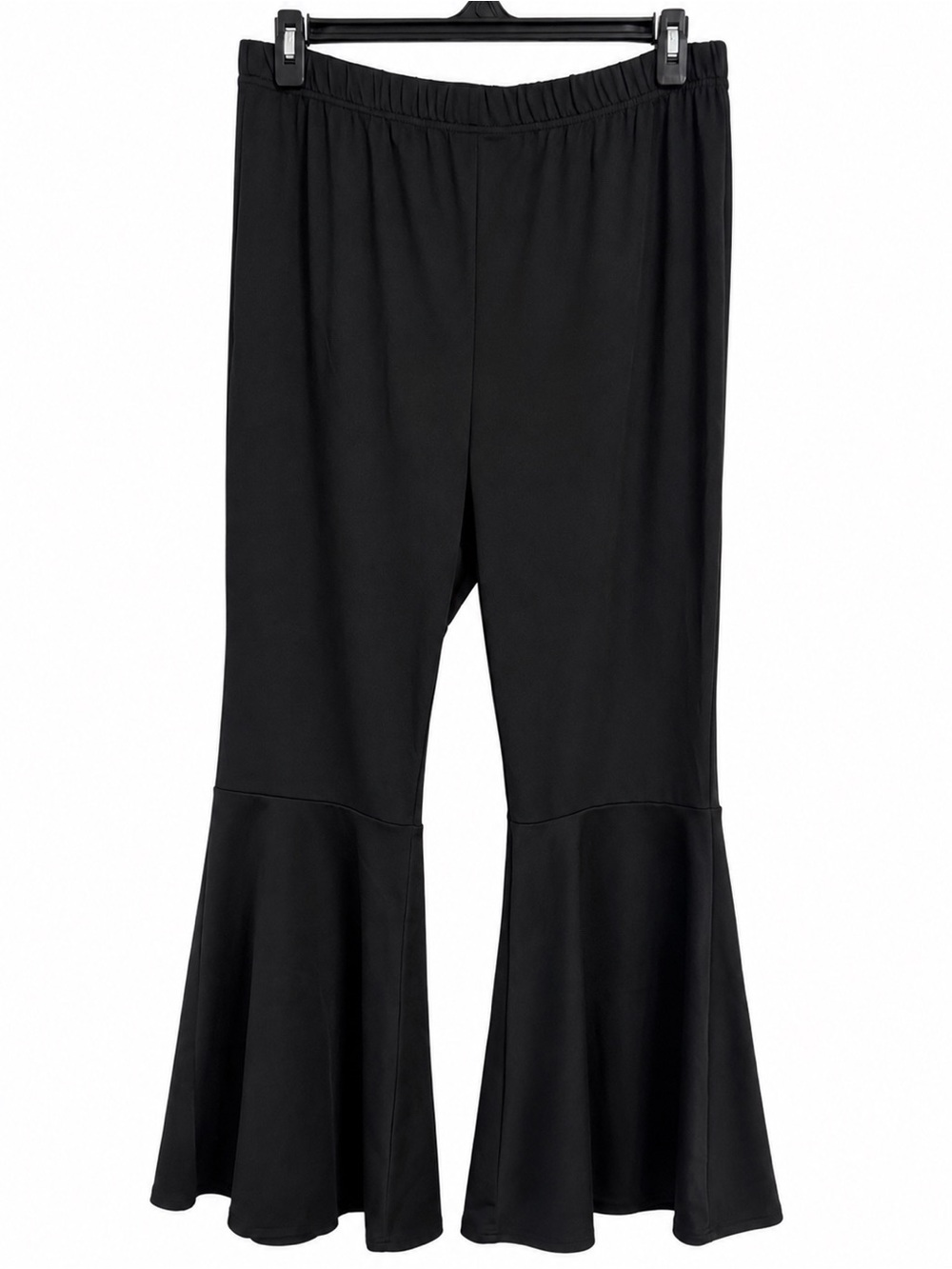 Black Flared Hem Women's Pants Elastic Waist XL 32 waist stretchy bell bottoms